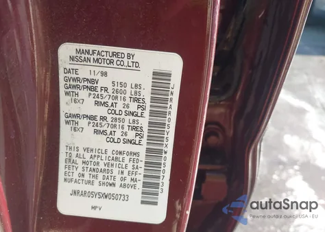 1999 Infiniti Qx4 Luxury from USA, damaged, VIN JNRAR05Y5XW050733